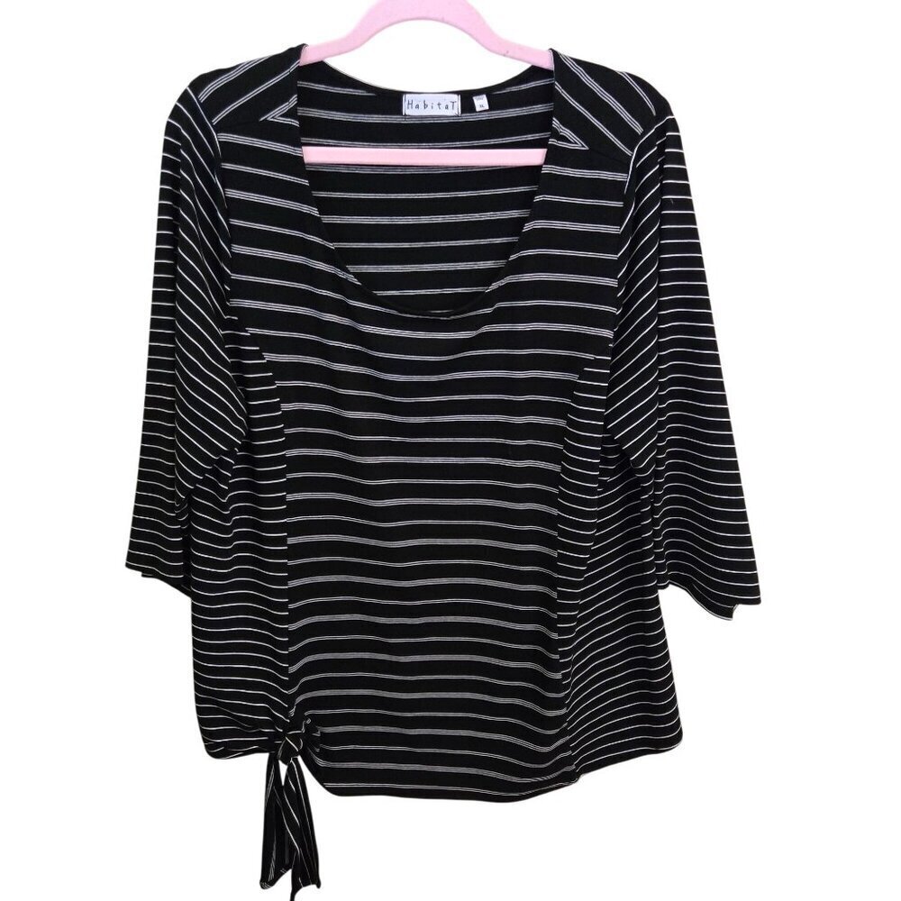 Habitat Black White Striped Lagonlook Relaxed Fit Scoop Neck Jersey Size XL